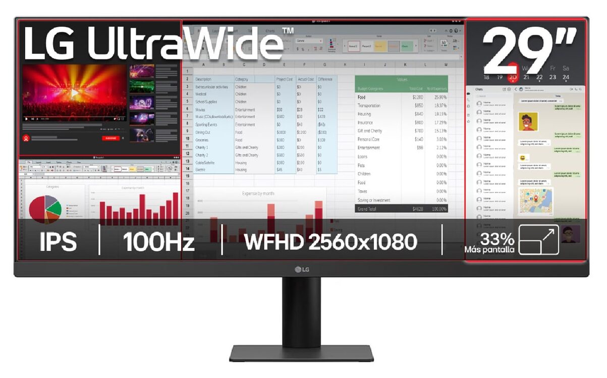 1-3 MONITOR LG 29" WFHD (29U511A-B) 100Hz - Imagen 1