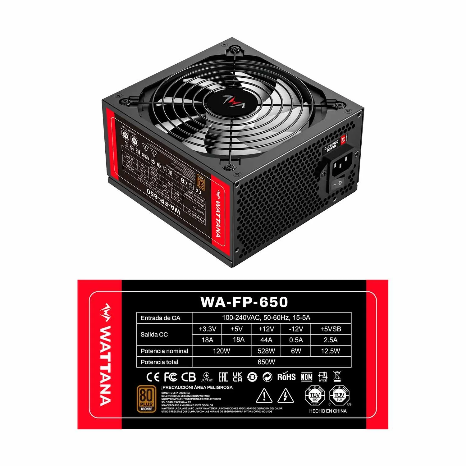 FuenteWattana650Bronce FUENTE WATTANA WA-FP-650 650W 80 PLUS BRONZE - Imagen 1