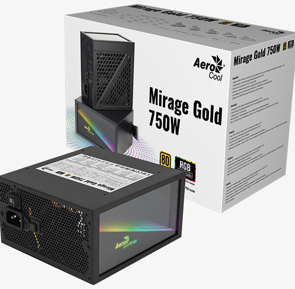 FUENTE AEROCOOL MIRAGE 750W 80 PLUS GOLD RGB FULL MODULAR
