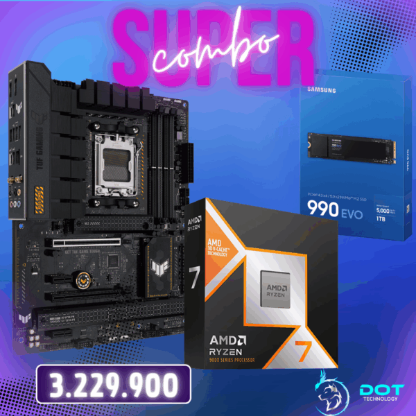 COMBO BOARD ASUS TUF B650 + RYZEN 7 9850X3D + DISCO SOLIDO 1TB
