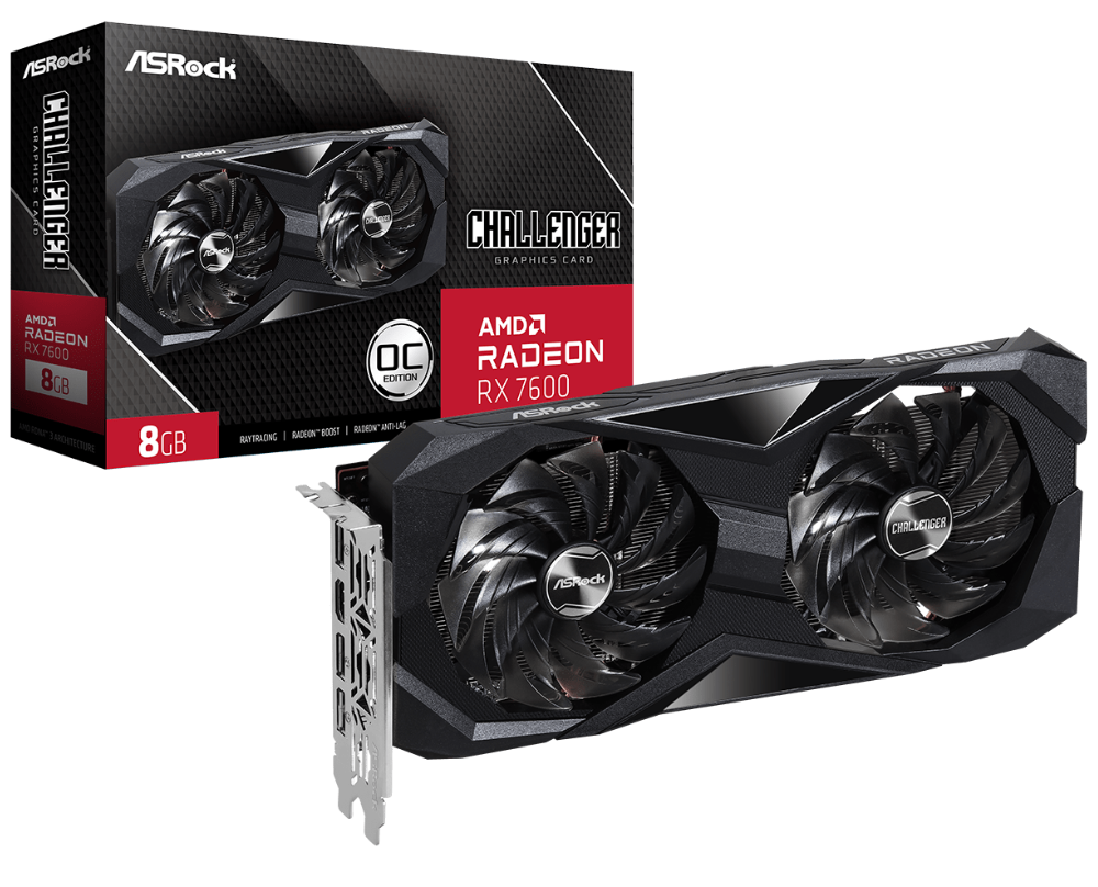 ASRock-RX-7600-1 TARJETA DE VIDEO ASROCK CHALLENGER RX 7600 8GB - Imagen 1
