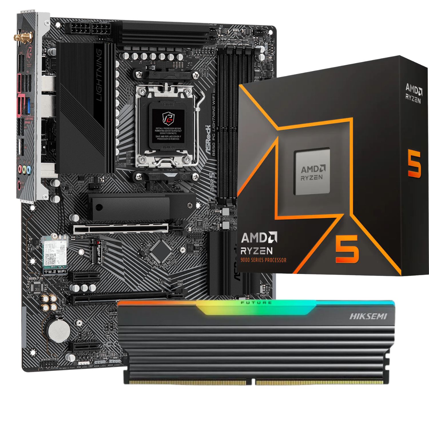 Diseño sin título (5) COMBO BOARD ASROCK B650M + RYZEN 5 9600X + RAM 16GB 6000MHZ HIKSEMI RGB - Imagen 1