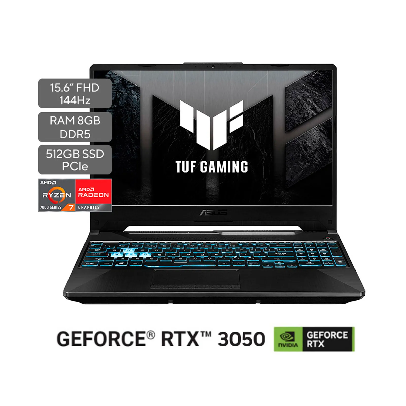 646022-1600-auto PORTATIL GAMER ASUS TUF (FA506NCG-HN204) 15.6" RYZEN 7 / RTX 3050 4GB / 8GB DDR5 - Imagen 1